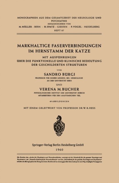 V. M. Bucher, S. Burgi - Markhaltige Faserverbindungen im Hirnstamm der Katze, E-bok