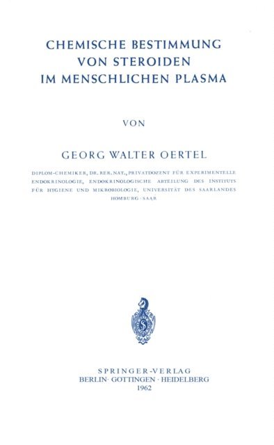 G. W. Oertel - Chemische Bestimmung von Steroiden im Menschlichen Plasma, E-bok