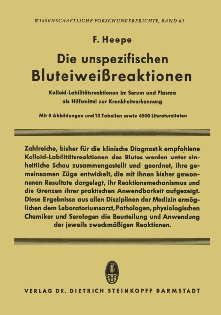 Fritz Heepe - Die unspezifischen Bluteiweissreaktionen, E-bok