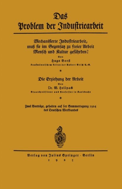 W. Hellpach, Hugo Borst - Das Problem der Industriearbeit, E-bok