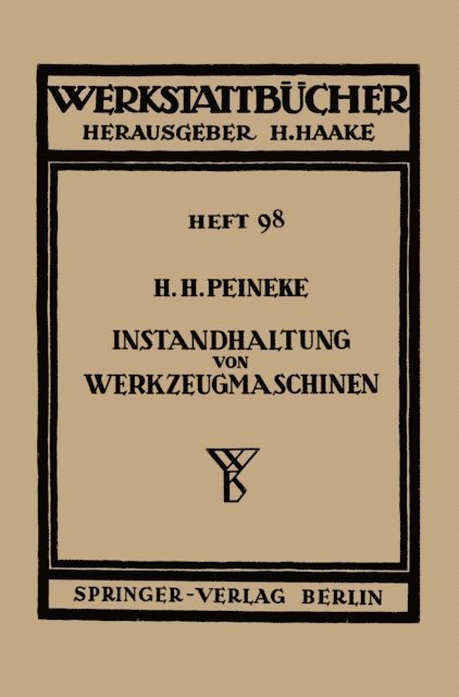H.H. Peineke - Instandhaltung von Werkzeugmaschinen, E-bok