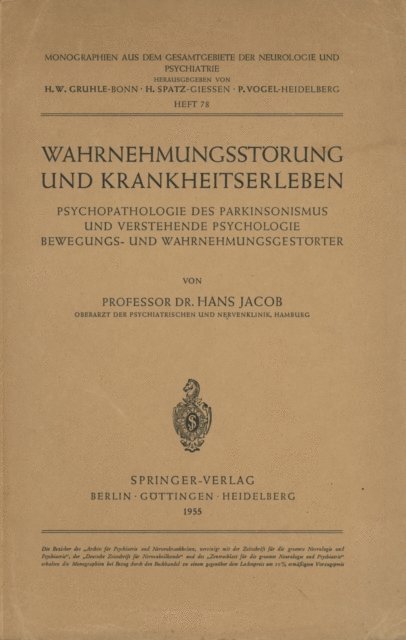 H. Jacob - Wahrnehmungsstörung und Krankheitserleben, E-bok