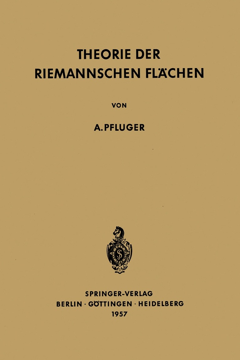 Albert Pfluger - Theorie der Riemannschen Flächen, Häftad