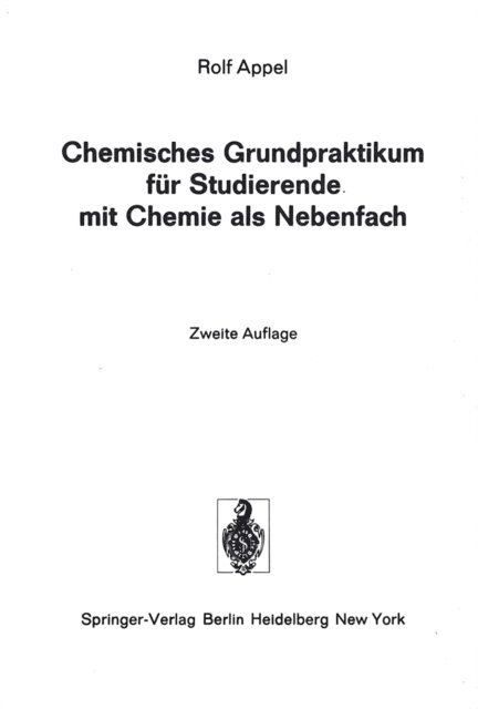 Rolf Appel - Chemisches Grundpraktikum für Studierende mit Chemie als Nebenfach, E-bok