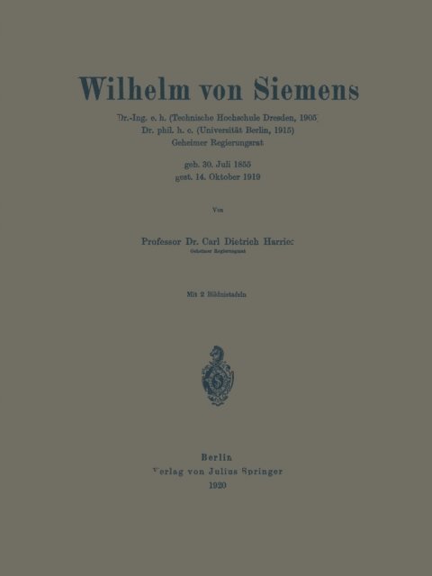 Carl Dietrich Harries - Wilhelm von Siemens, E-bok