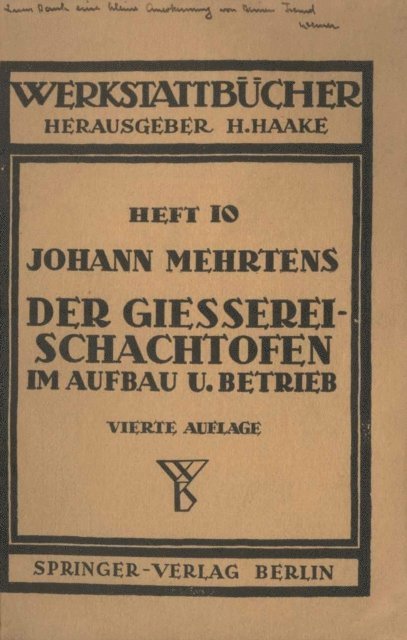 J. Mehrtens - Der Gießerei-Schachtofen im Aufbau und Betrieb, E-bok