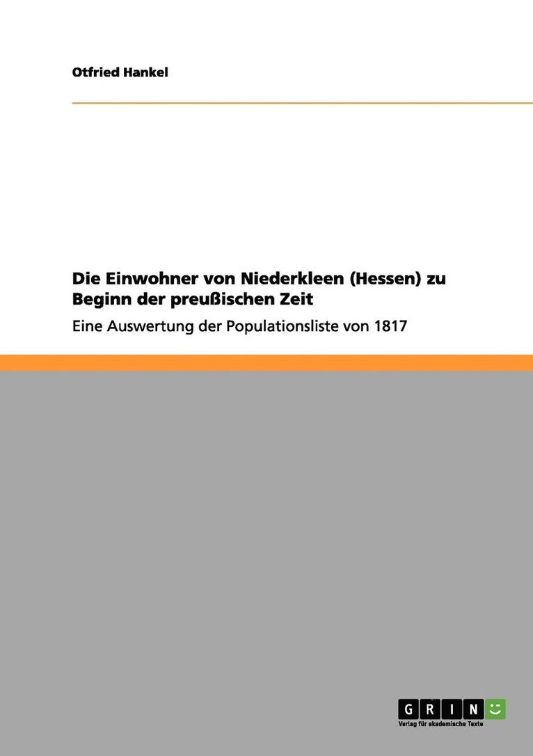 Otfried Hankel - Einwohner von Niederkleen (Hessen) zu Beginn der preußischen Zeit, Häftad