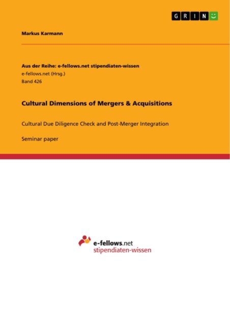 Markus Karmann - Cultural Dimensions of Mergers & Acquisitions, E-bok