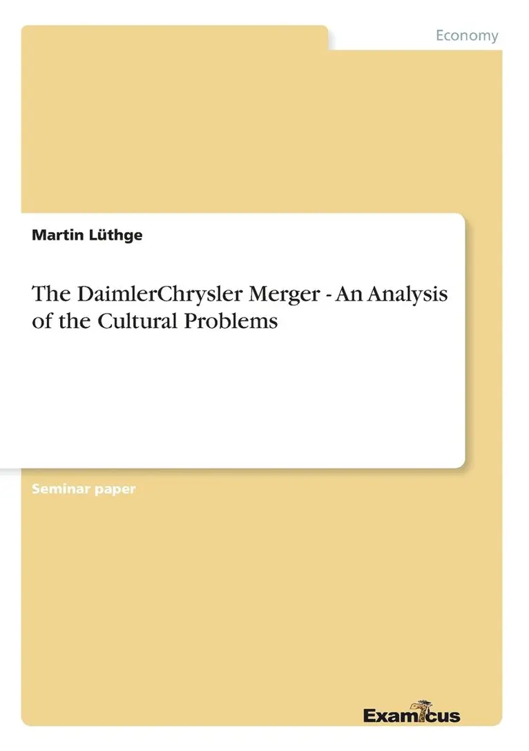 Martin Lüthge - DaimlerChrysler Merger - An Analysis of the Cultural Problems, Häftad. Tillgänglighet: Lägg i varukorg
