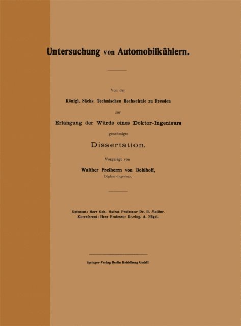 Walter Freiherr von Doblhoff - Untersuchung von Automobilkühlern, E-bok