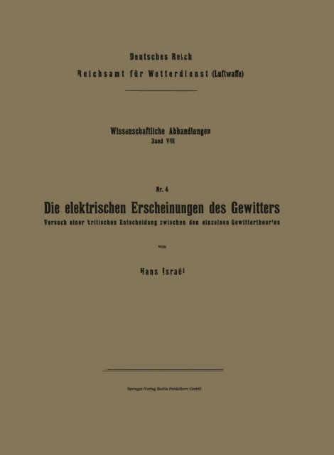 Hans Israel - Die elektrischen Erscheinungen des Gewitters, E-bok