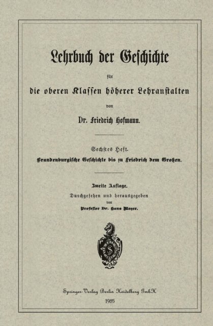 Friedrich Hofmann - Brandenburgische Geschichte bis zu Friedrich dem Großen, E-bok
