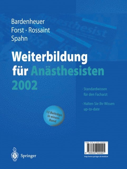 Donat R. Spahn, Rolf Rossaint, Helmuth Forst, Hubert Josef Bardenheuer - Weiterbildung für Anästhesisten 2002, E-bok