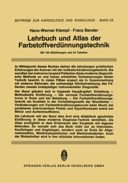 F. Bender, H.-W. Klempt - Lehrbuch und Atlas der Farbstoffverdünnungstechnik, E-bok