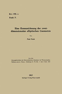 Paul Funk - Eine Kennzeichnung der zweidimensionalen elliptischen Geometrie, Häftad. Tillgänglighet: Lägg i varukorg