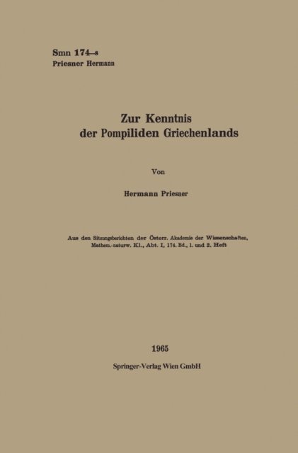 Hermann Priesner - Zur Kenntnis der Pompiliden Griechenlands, E-bok