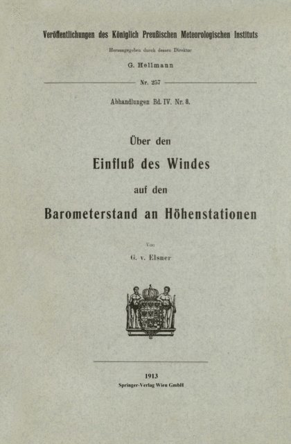 Georg von Elsner - Über den Einfluß des Windes auf den Barometerstand an Höhenstationen, E-bok
