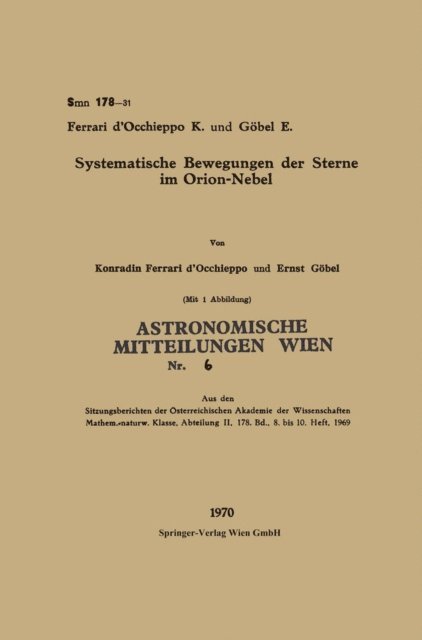 Ernst Gobel, Konradin Ferrari D'Occhieppo - Systematische Bewegungen der Sterne im Orion-Nebel, E-bok. Tillgänglighet: Lägg i varukorg