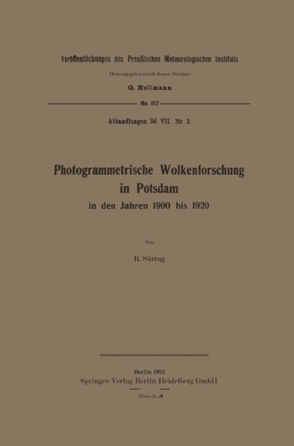 Reinhard Suring - Photogrammetrische Wolkenforschung in Potsdam in den Jahren 1900 bis 1920, E-bok