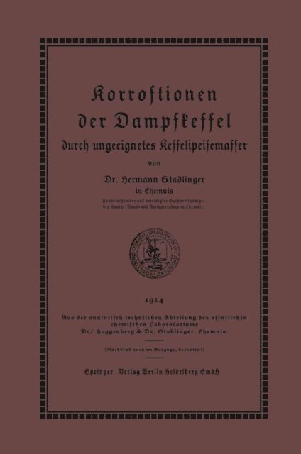 Hermann Stadlinger - Korrosionen der Dampfkessel, E-bok