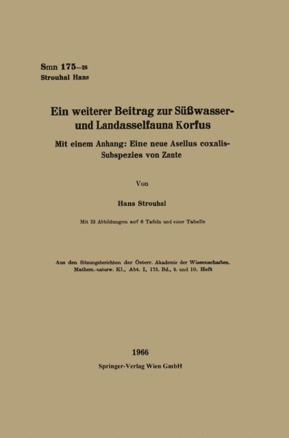 Hans Strouhal - Ein weiterer Beitrag zur Süßwasser- und Landasselfauna Korfus, E-bok