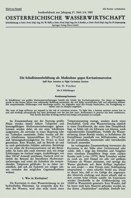 Daniel Vischer - Die Schußrinnenbelüftung als Maßnahme gegen Kavitationserosion, E-bok