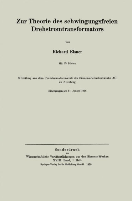 Richard Elsner - Zur Theorie des schwingungsfreien Drehstromtransformators, E-bok