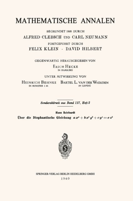Hans Reichardt - Über die Diophantische Gleichung ax4+bx2y2+cy4=ez2, E-bok