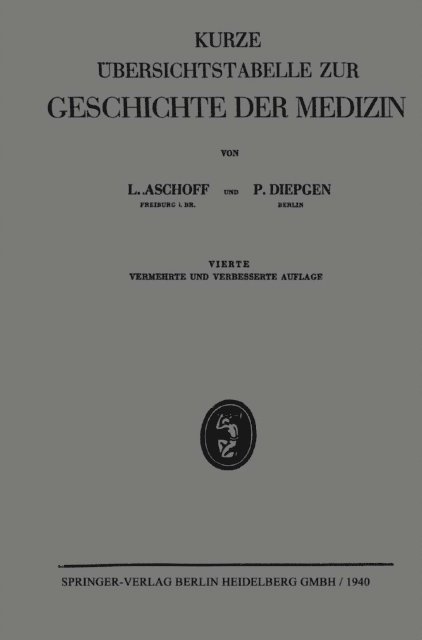 Paul Diepgen, Ludwig Aschoff - Kurze Übersichtstabelle Zur Geschichte der Medizin, E-bok