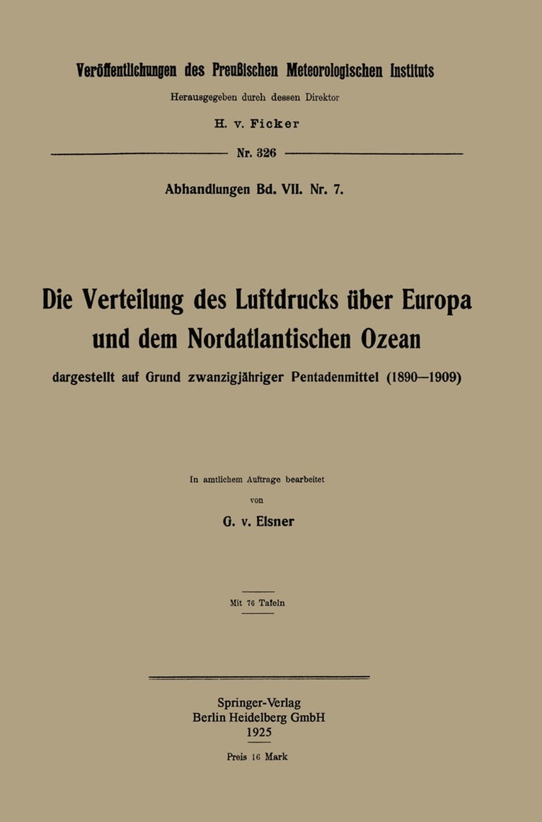 Georg von Elsner - Die Verteilung des Luftdrucks über Europa und dem Nordatlantischen Ozean, Häftad