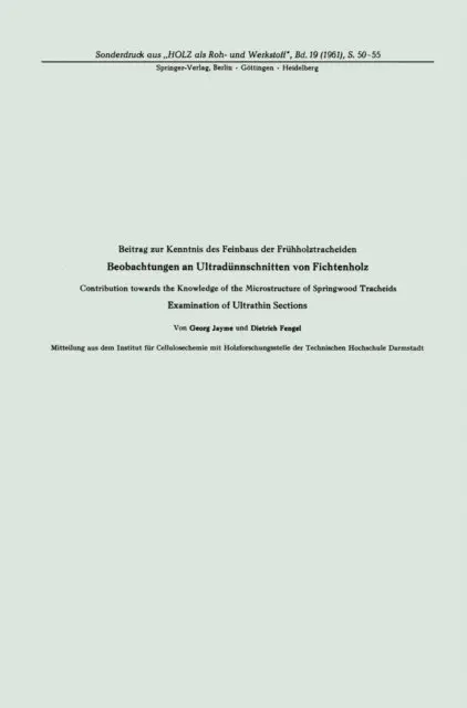 Dietrich Fengel, Georg Jayme - Beitrag zur Kenntnis des Feinbaus der Frühholztracheiden Beobachtungen an Ultradünnschnitten von Fichtenholz, E-bok. Tillgänglighet: Lägg i varukorg