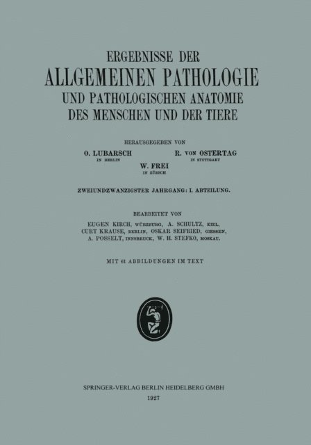 W. H. Stefko, Adolf Posselt, Oskar Seifried, Curt Krause, A. SCHULTZ, Eugen Kirch - Ergebnisse der Allgemeinen Pathologie und Pathologischen Anatomie des Menschen und der Tiere, E-bok