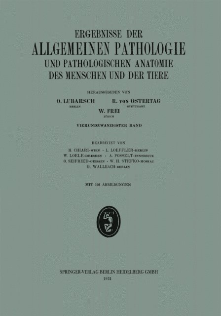 G. Wallbach, W. H. Stefko, Oskar Seifried, Adolf Posselt, W. Loele, L. LOEFFLER, H. Chiari - Ergebnisse der allgemeinen Pathologie und pathologischen Anatomie, E-bok