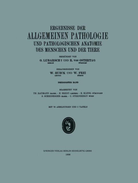 Carl Sternberg, Siegfried Scheidegger, Ernst Klenk, H. Brendt, Th. Baumann - Ergebnisse der Allgemeinen Pathologie und Pathologischen Anatomie des Menschen und der Tiere, E-bok