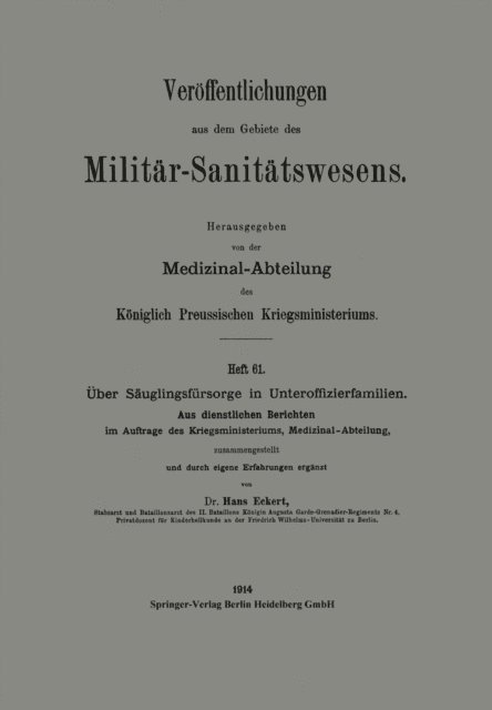 Hans Eckert - Über Säuglingsfürsorge in Unteroffizierfamilien, E-bok