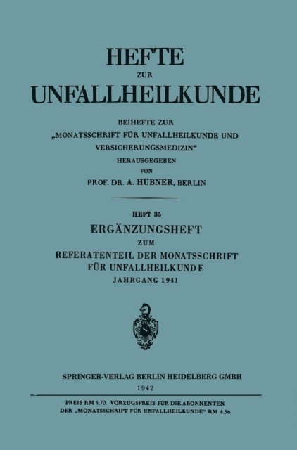 A. Hubner - Ergänzungsheft zum Referatenteil der Monatsschrift für Unfallheilkunde, E-bok