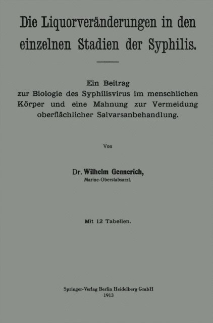 Wilhelm Gennerich - Die Liquorveränderungen in den einzelnen Stadien der Syphilis, E-bok