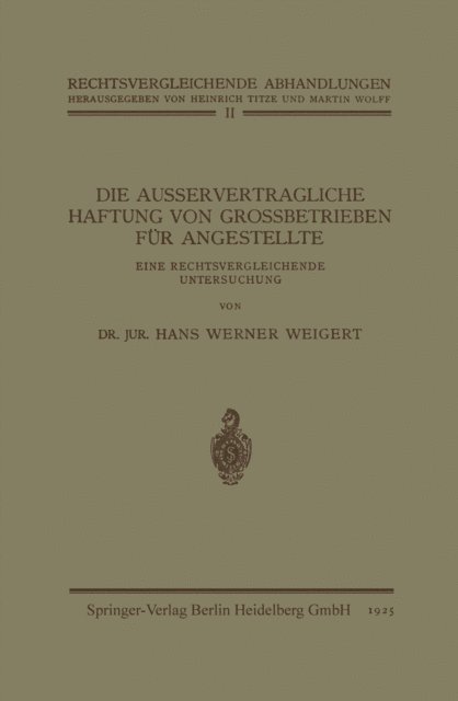 Hans Werner Weigert - Die Ausservertragliche Haftung von Grossbetrieben für Angestellte, E-bok