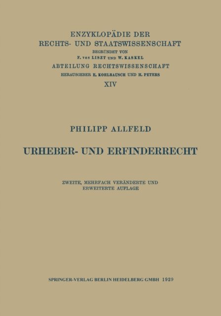 Philipp Allfeld - Urheber- und Erfinderrecht, E-bok