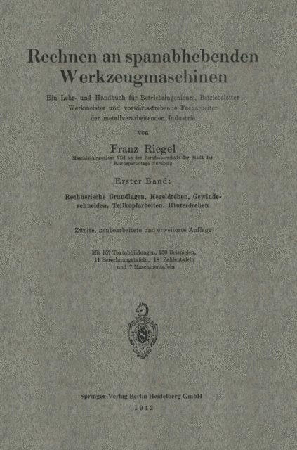 Franz Riegel - Rechnen an spanabhebenden Werkzeugmaschinen, E-bok