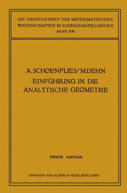 Max Dehn, Arthur Moritz Schonflies - Einführung in die Analytische Geometrie der Ebene und des Raumes, E-bok
