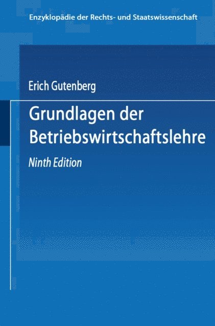 Erich Gutenberg - Grundlagen der Betriebswirtschaftslehre, E-bok