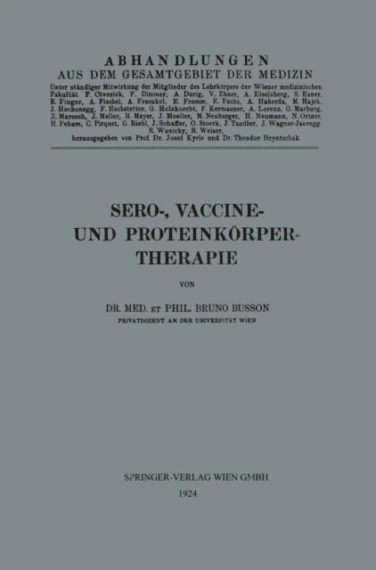 Bruno Busson - Sero-, Vaccine- und Proteinkörper-Therapie, E-bok