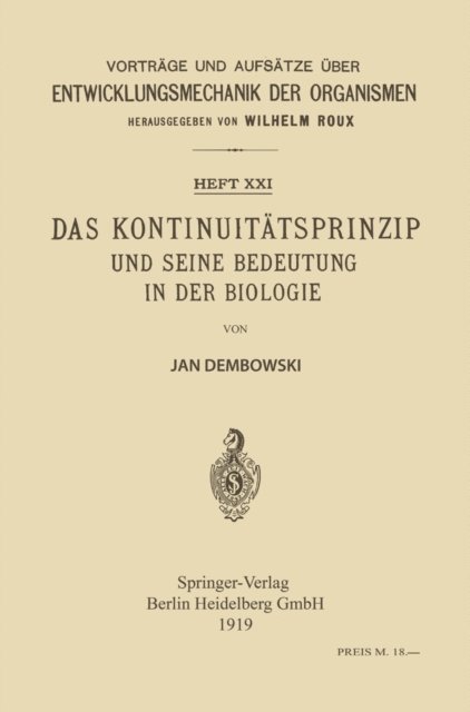 Jan Dembowski - Das Kontinuitätsprinzip und seine Bedeutung in der Biologie, E-bok