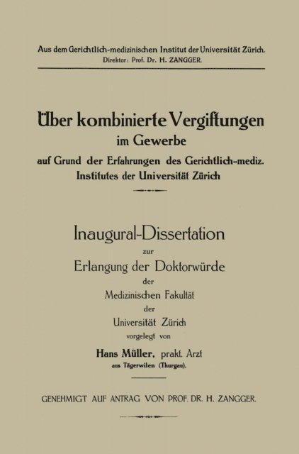 Hans Muller - Üeber kombinierte Vergiftungen im Gewerbe auf Grund der Erfahrungen des Gerichtlich-mediz. Institutes der Universität Zürich, E-bok