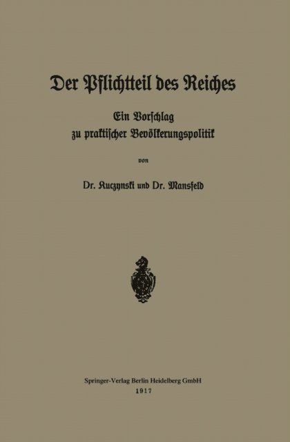 Werner Mansfeld, Robert Rene Kuczynski - Der Pflichtteil des Reiches, E-bok