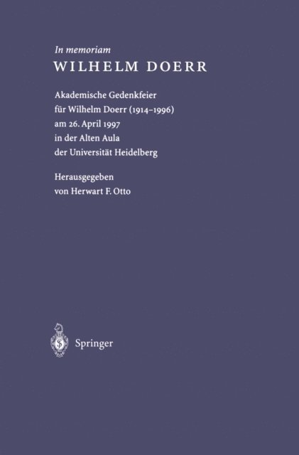 Wilhelm Doerr, Herwart F. Otto - In memoriam WILHELM DOERR, E-bok