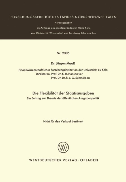 Jurgen Maa - Die Flexibilität der Staatsausgaben, E-bok