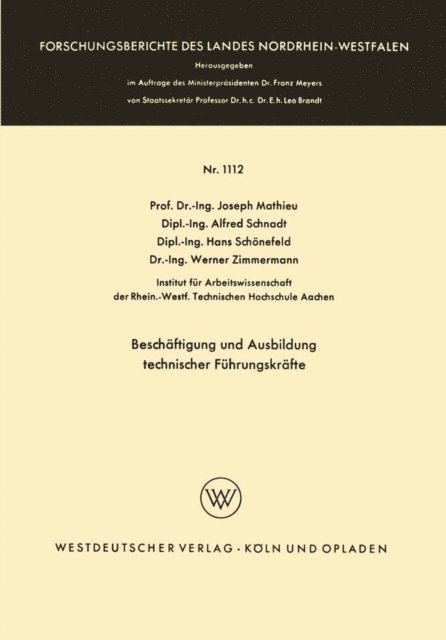 Josef Mathieu - Beschäftigung und Ausbildung technischer Führungskräfte, E-bok