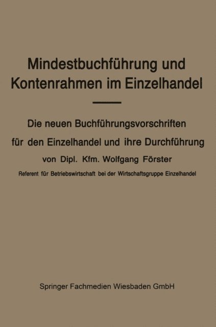 Wolfgang Forster - Mindestbuchführung und Kontenrahmen im Einzelhandel, E-bok